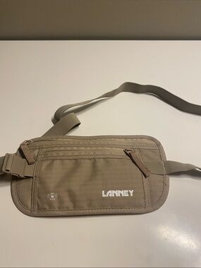 Unisex RFID Blocker Travel Crossbody Belt Bag Lightweight Nylon in Khaki